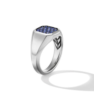 Streamline Signet Ring in Sterling Silver with Blue Sapphires, Size 10