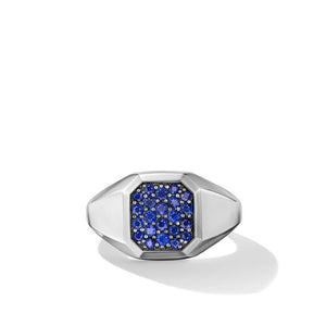 Streamline Signet Ring in Sterling Silver with Blue Sapphires, Size 10