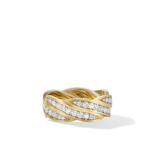 DY Helios Band Ring in 18K Yellow Gold with Pavé Diamonds, Size 10
