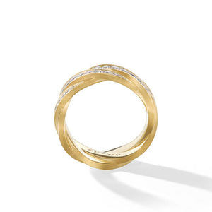 DY Helios Band Ring in 18K Yellow Gold with Pavé Diamonds, Size 10
