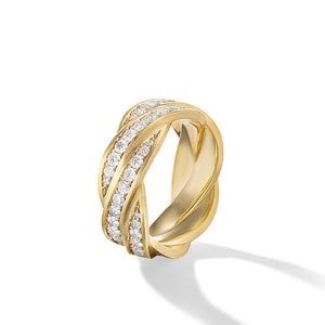 DY Helios Band Ring in 18K Yellow Gold with Pavé Diamonds, Size 10