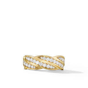 DY Helios Band Ring in 18K Yellow Gold with Pavé Diamonds, Size 9