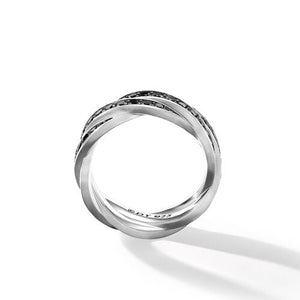 DY Helios Band Ring in Sterling Silver with Pavé Black Diamonds, Size 9
