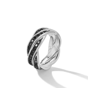 DY Helios Band Ring in Sterling Silver with Pavé Black Diamonds, Size 9