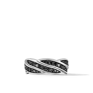 DY Helios Band Ring in Sterling Silver with Pavé Black Diamonds, Size 9