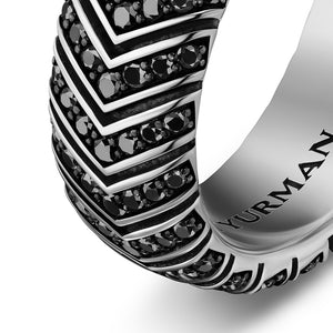 Chevron Band in Sterling Silver with Black Diamonds, 8mm