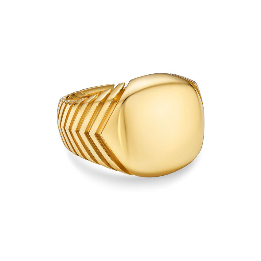 Chevron Signet Ring in 18K Yellow Gold, 18mm