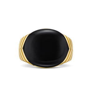Chevron Signet Ring in 18K Yellow Gold with Black Onyx, 18mm