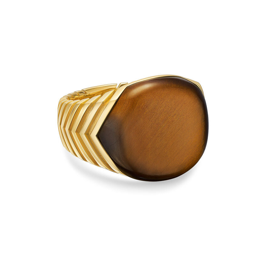 Chevron Signet Ring in 18K Yellow Gold with Tiger's Eye, 18mm