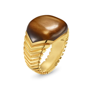 Chevron Signet Ring in 18K Yellow Gold with Tiger's Eye, 18mm