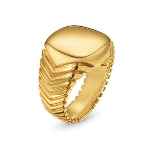 Chevron Signet Ring in 18K Yellow Gold, 18mm