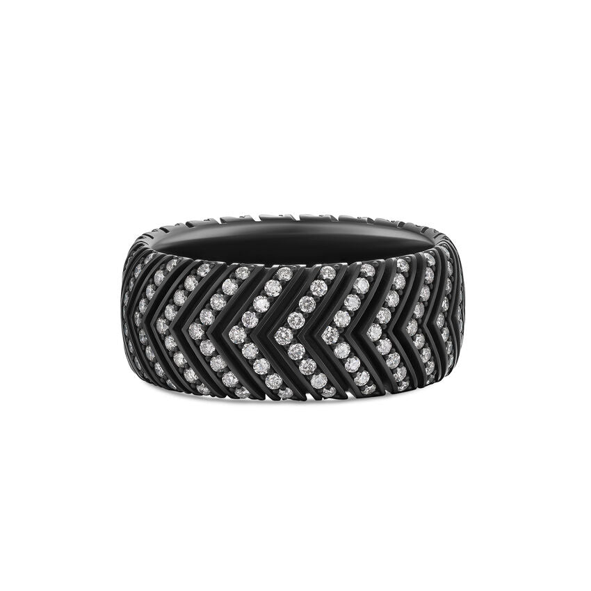 Chevron Band in Black Titanium with Diamonds, 10mm