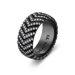 Chevron Band in Black Titanium with Diamonds, 10mm
