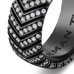 Chevron Band in Black Titanium with Diamonds, 10mm