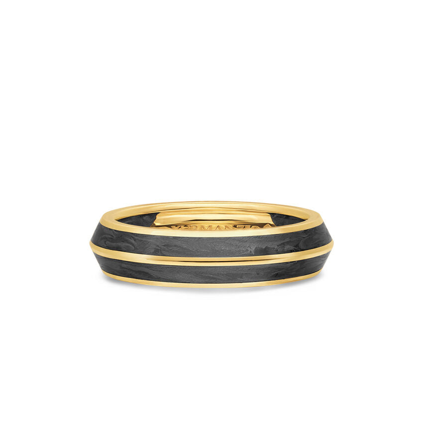 Knife Edge Band Ring in 18K Yellow Gold with Forged Carbon, 6mm