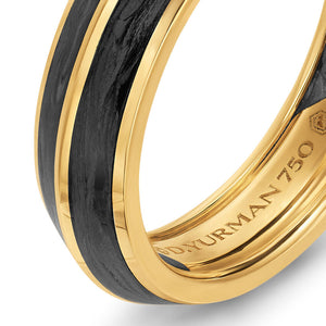 Knife Edge Band Ring in 18K Yellow Gold with Forged Carbon, 6mm