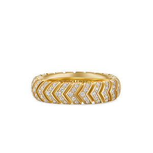 Chevron Band in 18K Yellow Gold with Diamonds, 6mm