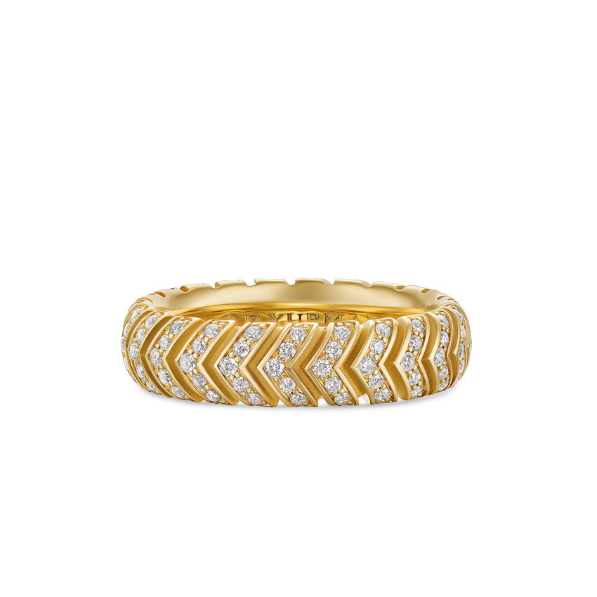 Chevron Band in 18K Yellow Gold with Diamonds, 6mm