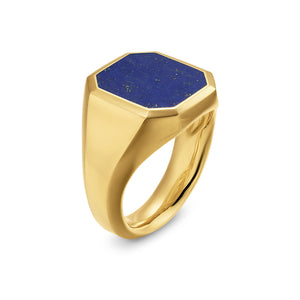 Streamline Signet Ring in 18K Yellow Gold with Lapis, 18mm