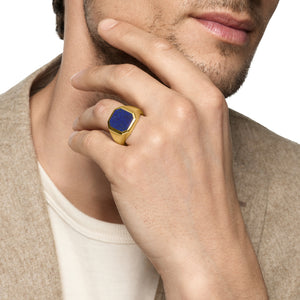 Streamline Signet Ring in 18K Yellow Gold with Lapis, 18mm
