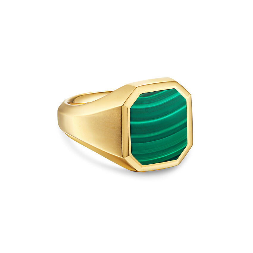 Streamline Signet Ring in 18K Yellow Gold with Malachite, 18mm