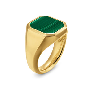 Streamline Signet Ring in 18K Yellow Gold with Malachite, 18mm