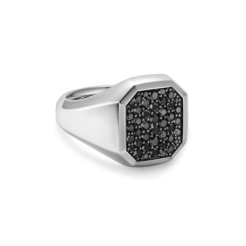 Streamline Signet Ring in Sterling Silver with Black Diamonds, 18mm