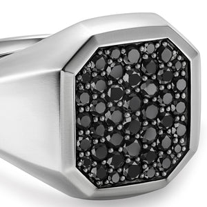Streamline Signet Ring in Sterling Silver with Black Diamonds, 18mm