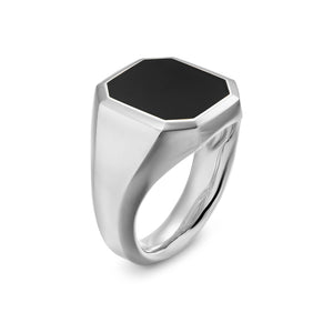 Streamline Signet Ring in Sterling Silver with Black Onyx, 18mm