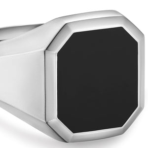 Streamline Signet Ring in Sterling Silver with Black Onyx, 18mm