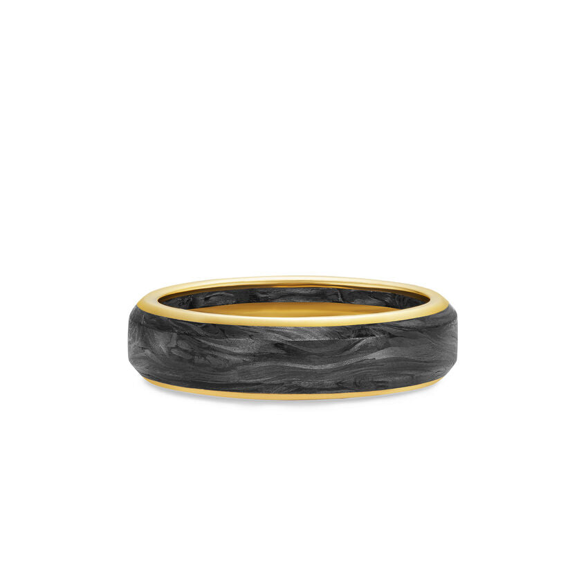 Streamline Band in 18K Yellow Gold with Forged Carbon, 6mm, Size 9