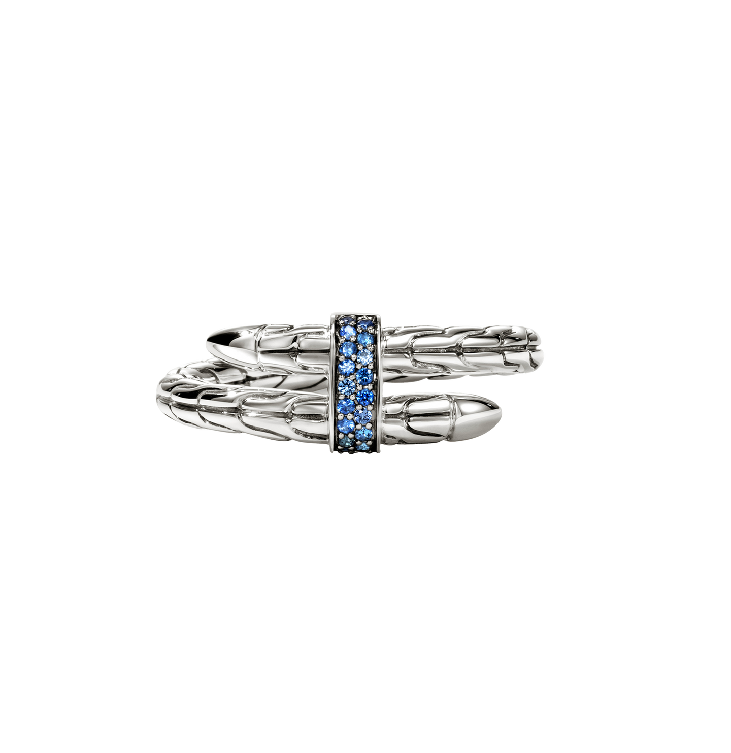 John Hardy Spear Sterling Silver Blue Sapphire Single Coil Ring