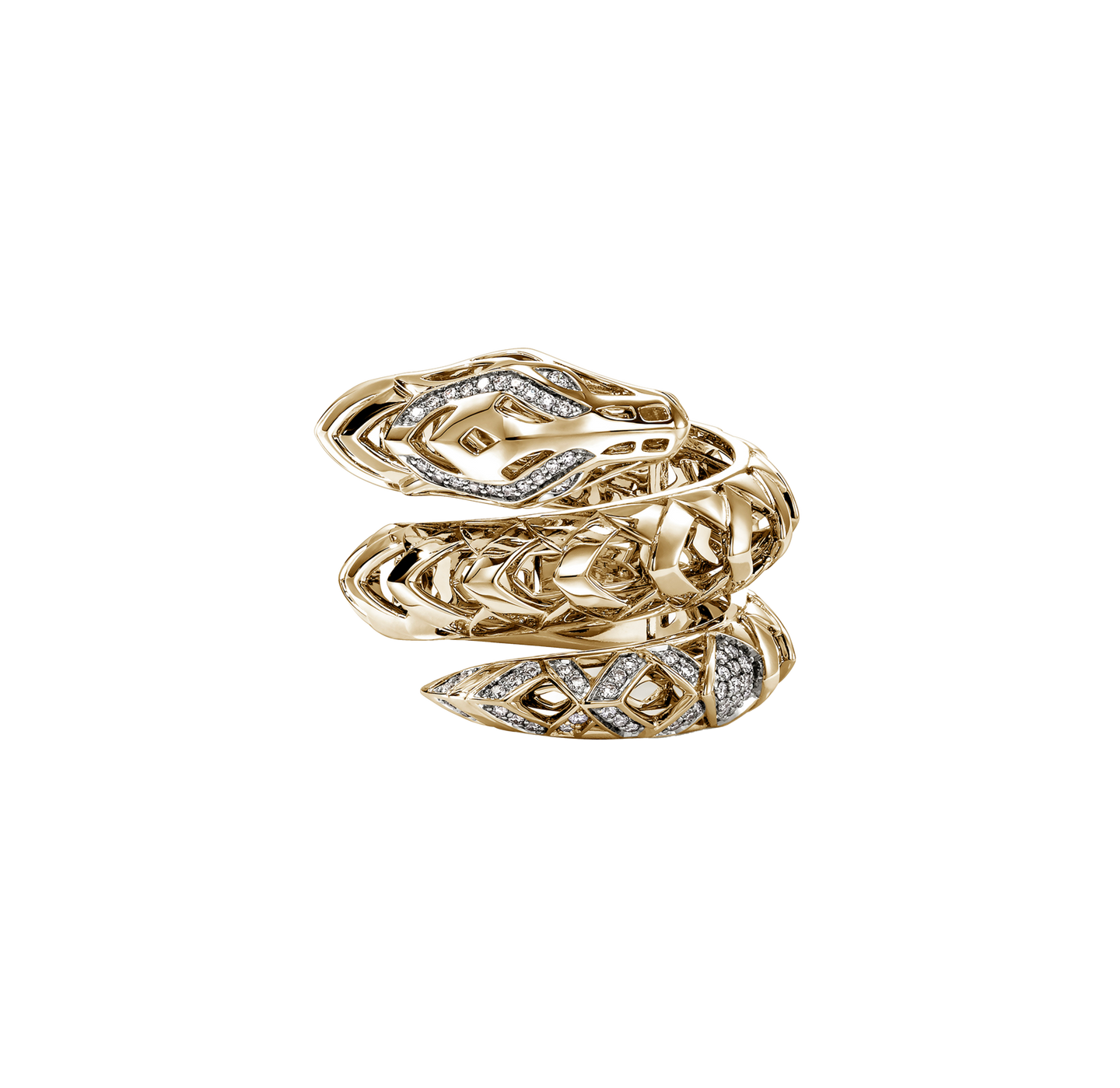John Hardy Naga Yellow Gold Dragon Coil Ring with Diamonds