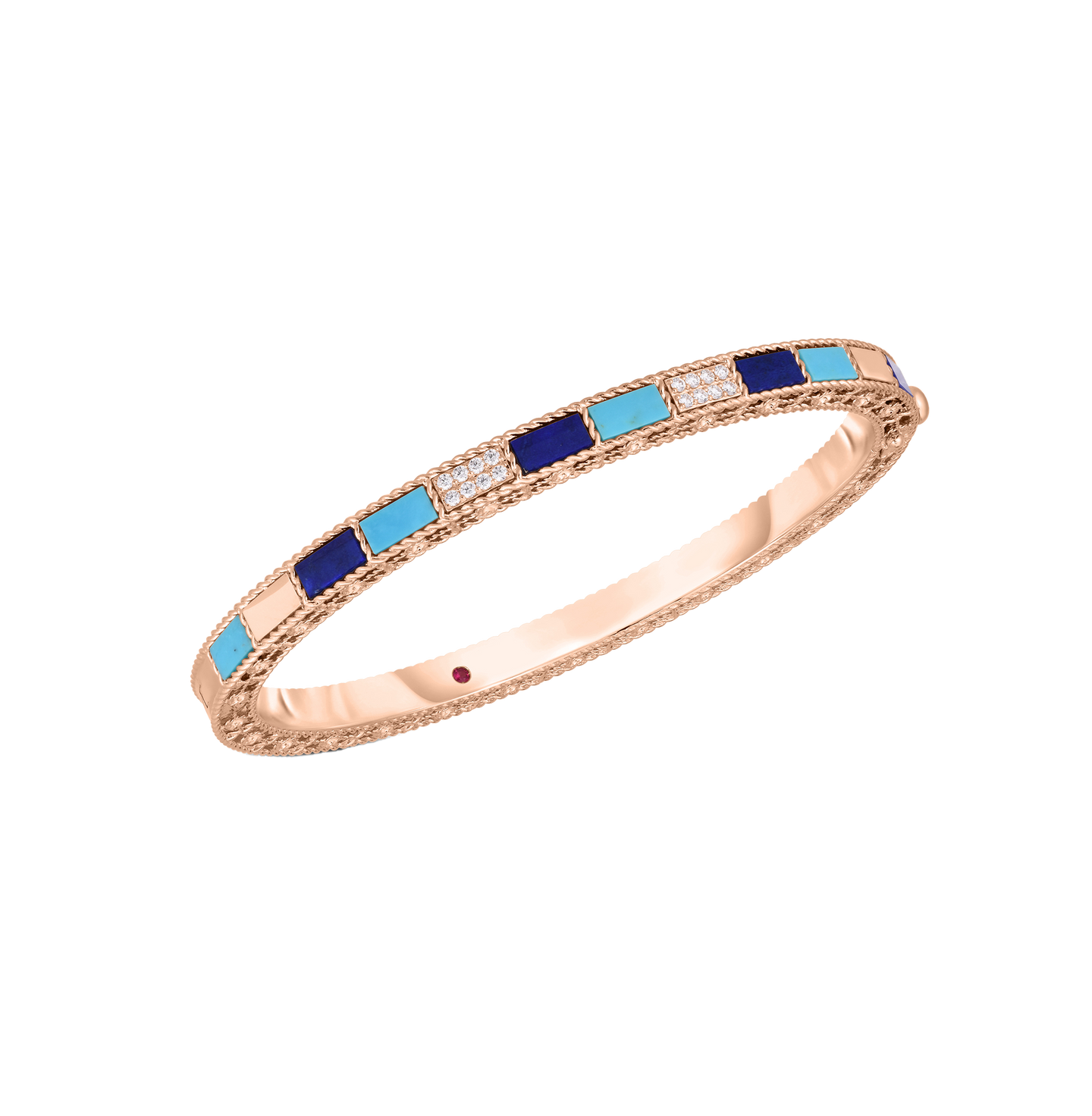 Roberto Coin Mosaic Rose Gold Lapis and Turquoise Bangle with Diamonds