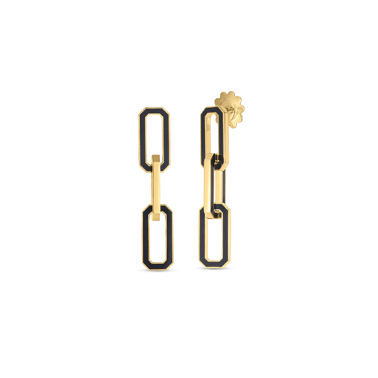 Roberto Coin 18K Yellow Gold and Black Ceramic Link Drop Earrings