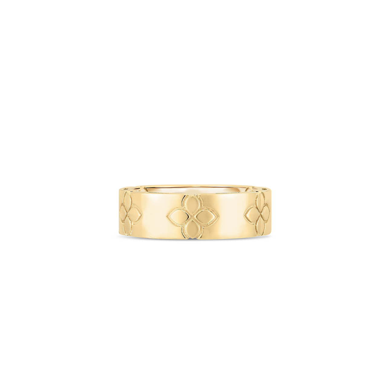 Roberto Coin Love in Verona Yellow Gold Etched Flowers Wide Ring