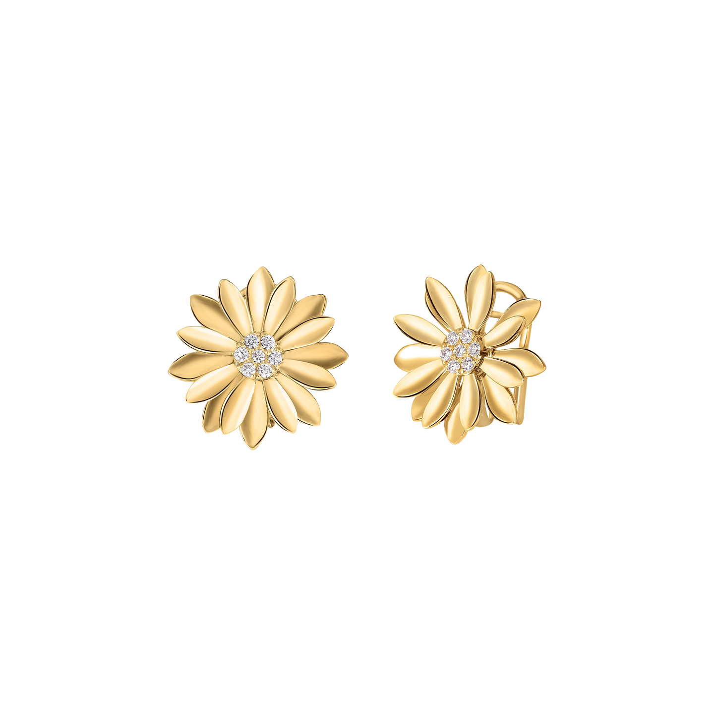 Roberto Coin Margherita Yellow Gold Diamond Flower Earrings Studs