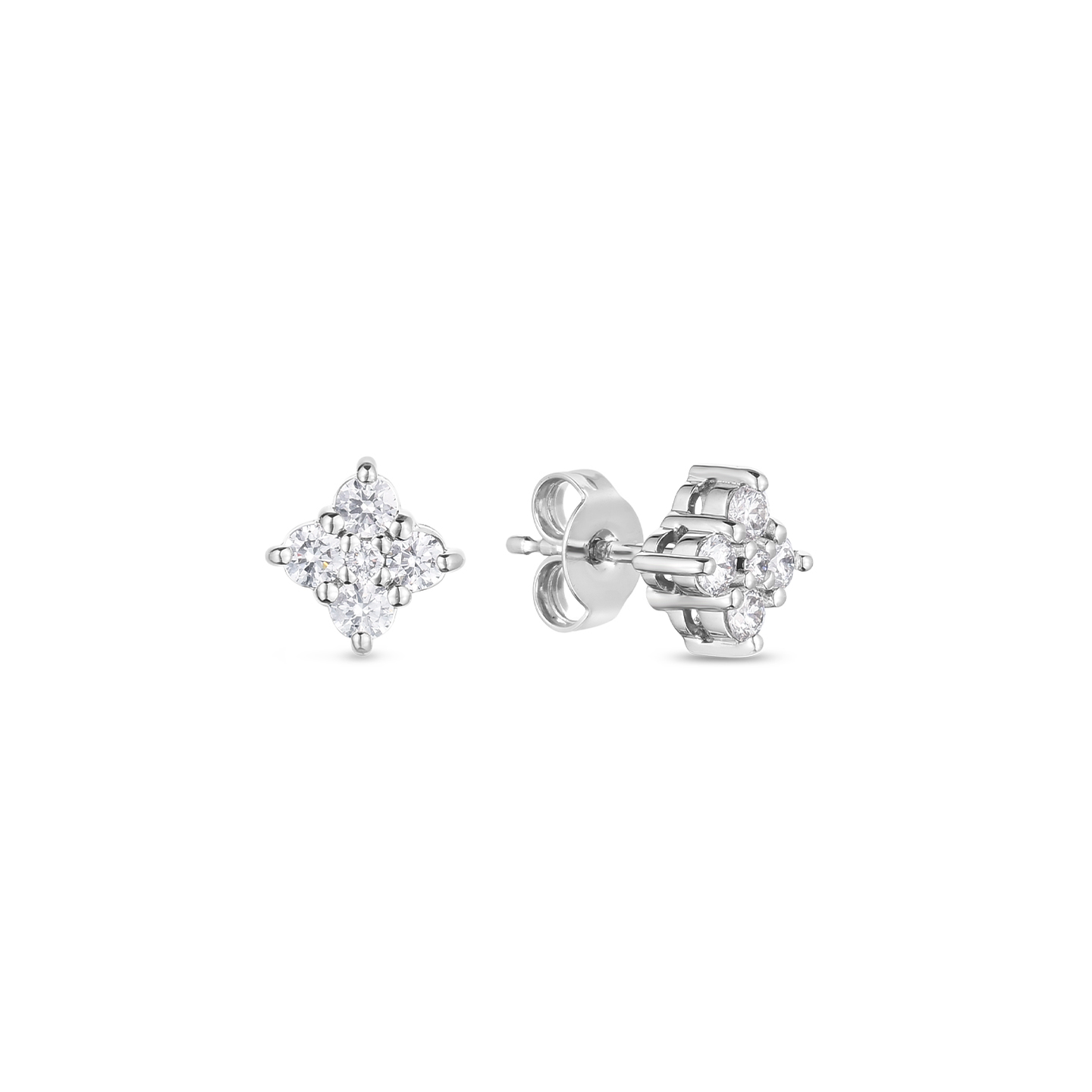 Roberto Coin Tiny Treasures 18K White Gold Diamond Flower Earrings
