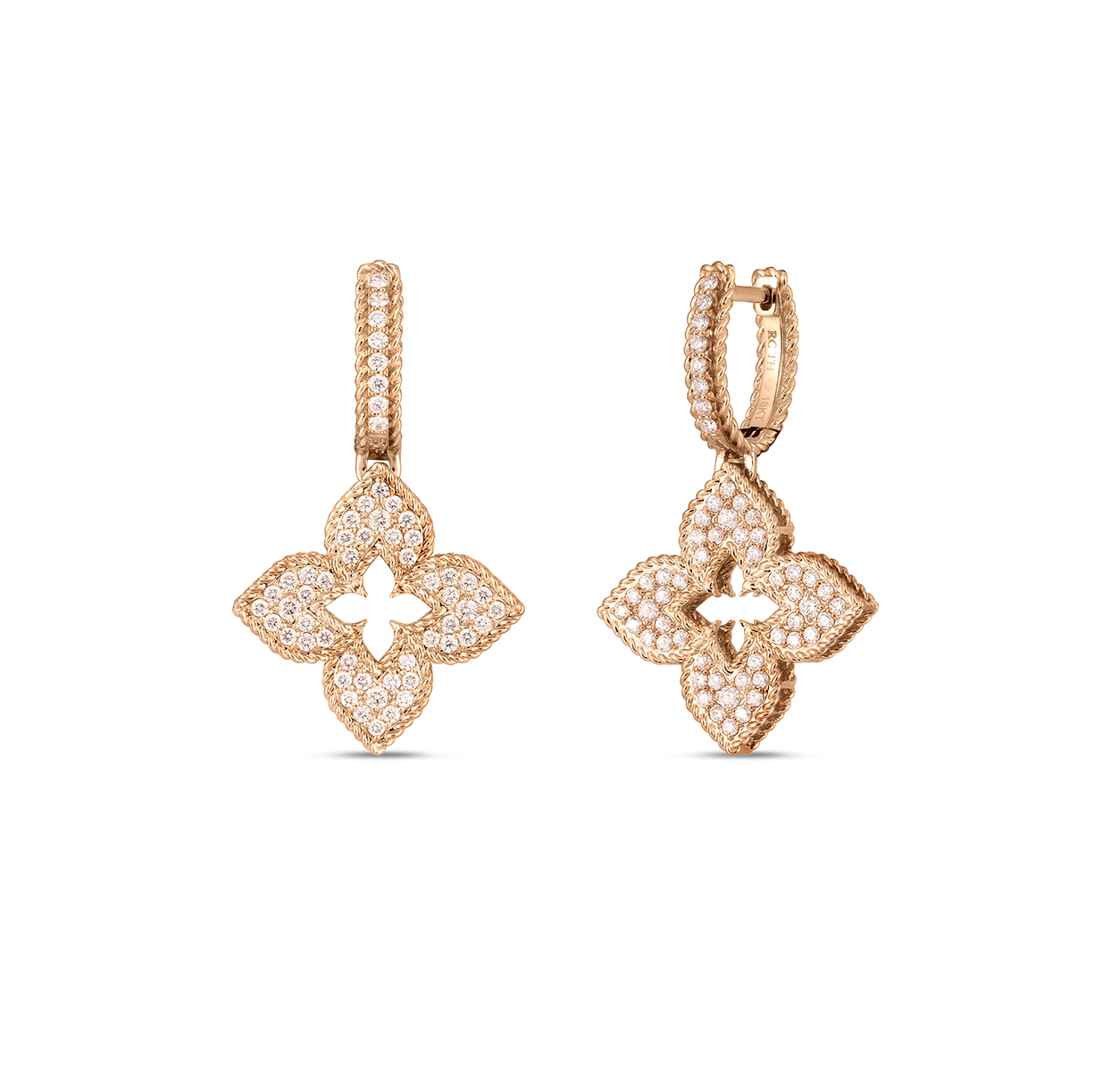 Roberto Coin Venetian Princess Rose Gold Flower Diamond Earrings