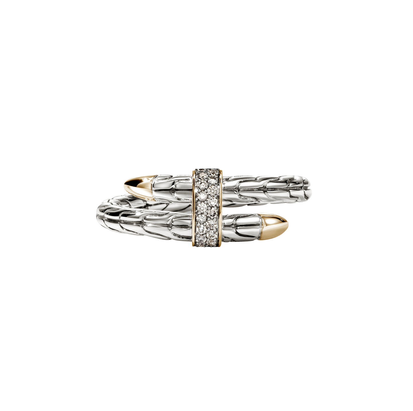 John Hardy Spear Mixed Metals Pave Diamond Single Coil Ring