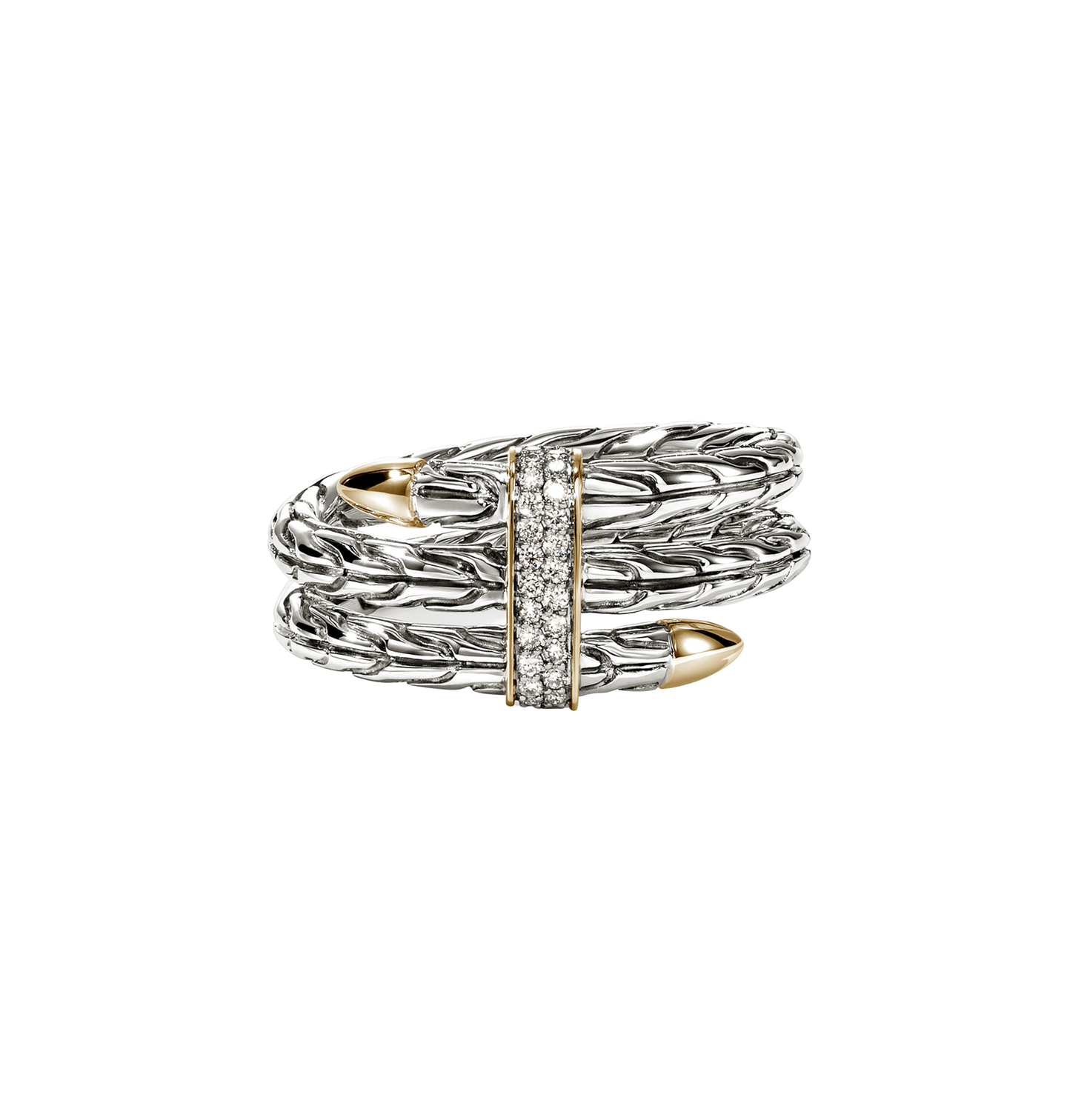 John Hardy Spear Mixed Metals Pave Diamond Triple Tier Ring