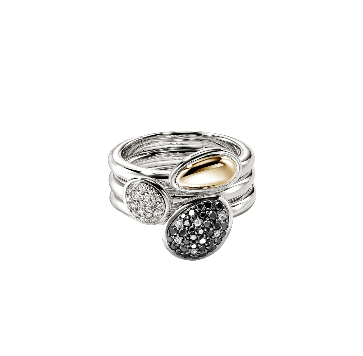 John Hardy Pebble Stacking Ring Set with White and Black Diamonds