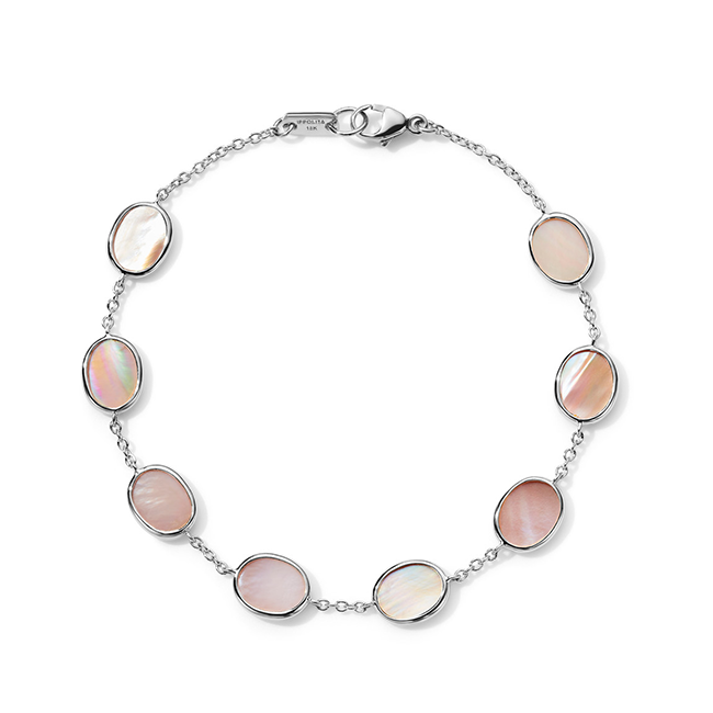 IPPOLITA Polished Rock Candy Sterling Silver Mini Oval Slice Gemstone Bracelet in Pink Shell