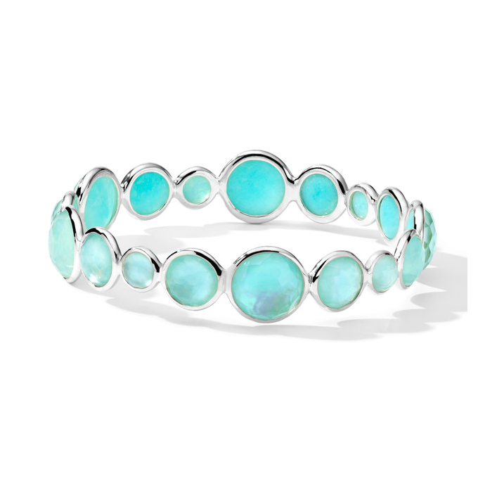 IPPOLITA Lollipop Bangle with Rock Crystal, Mother-of-Pearl, and Amazonite Triplet set in Sterling Silver
