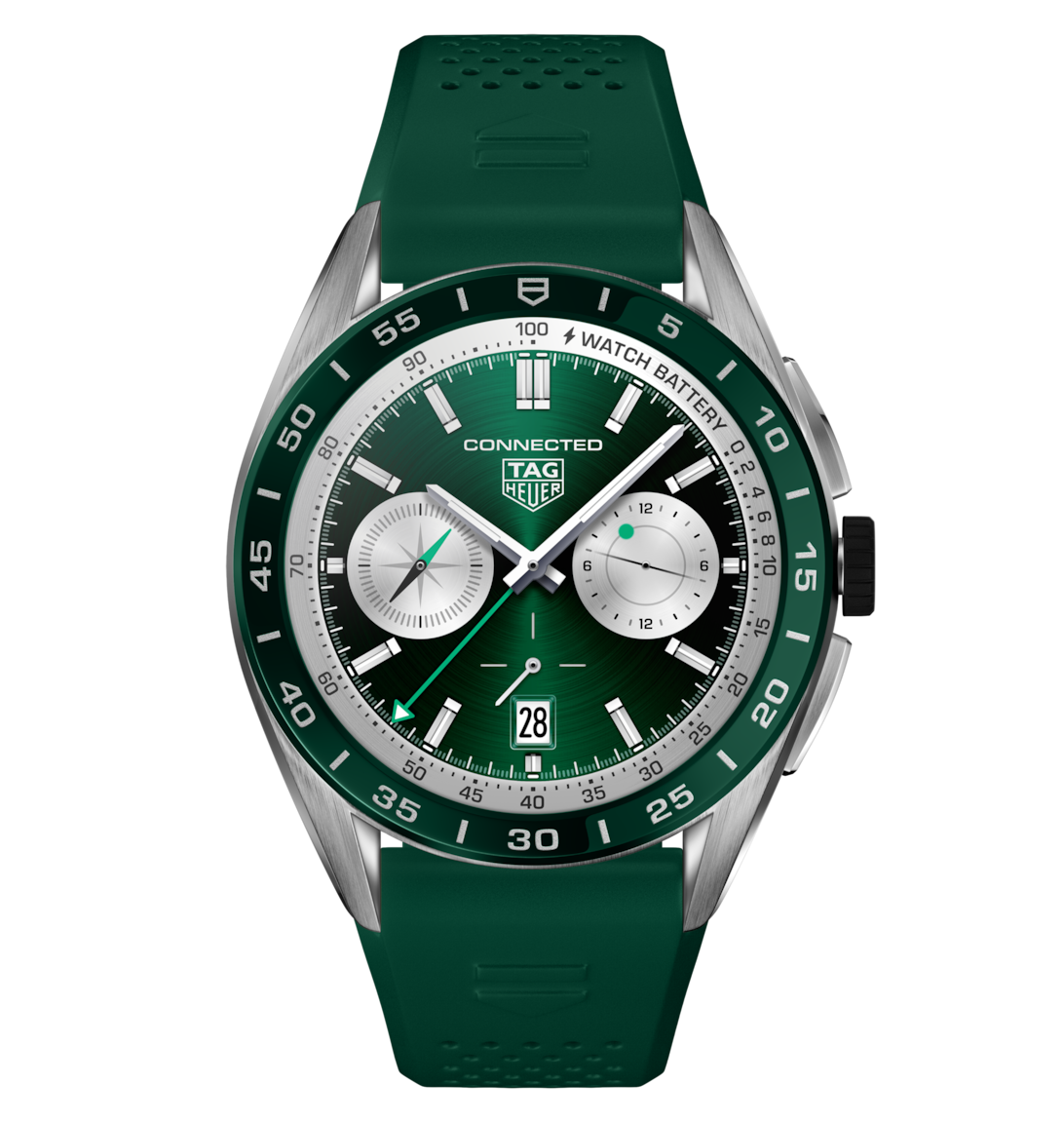 TAG Heuer Connected Calibre E4 Watch with Green Rubber Strap
