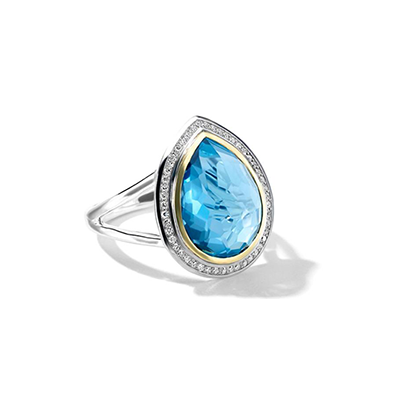 IPPOLITA Rock Candy Sterling Silver and 18K Yellow Gold Teardrop Ring in Blue Topaz