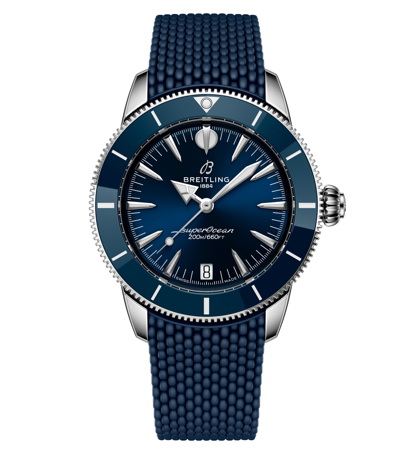 Breitling Superocean Heritage Automatic 36 Watch with Blue Mesh Rubber Strap