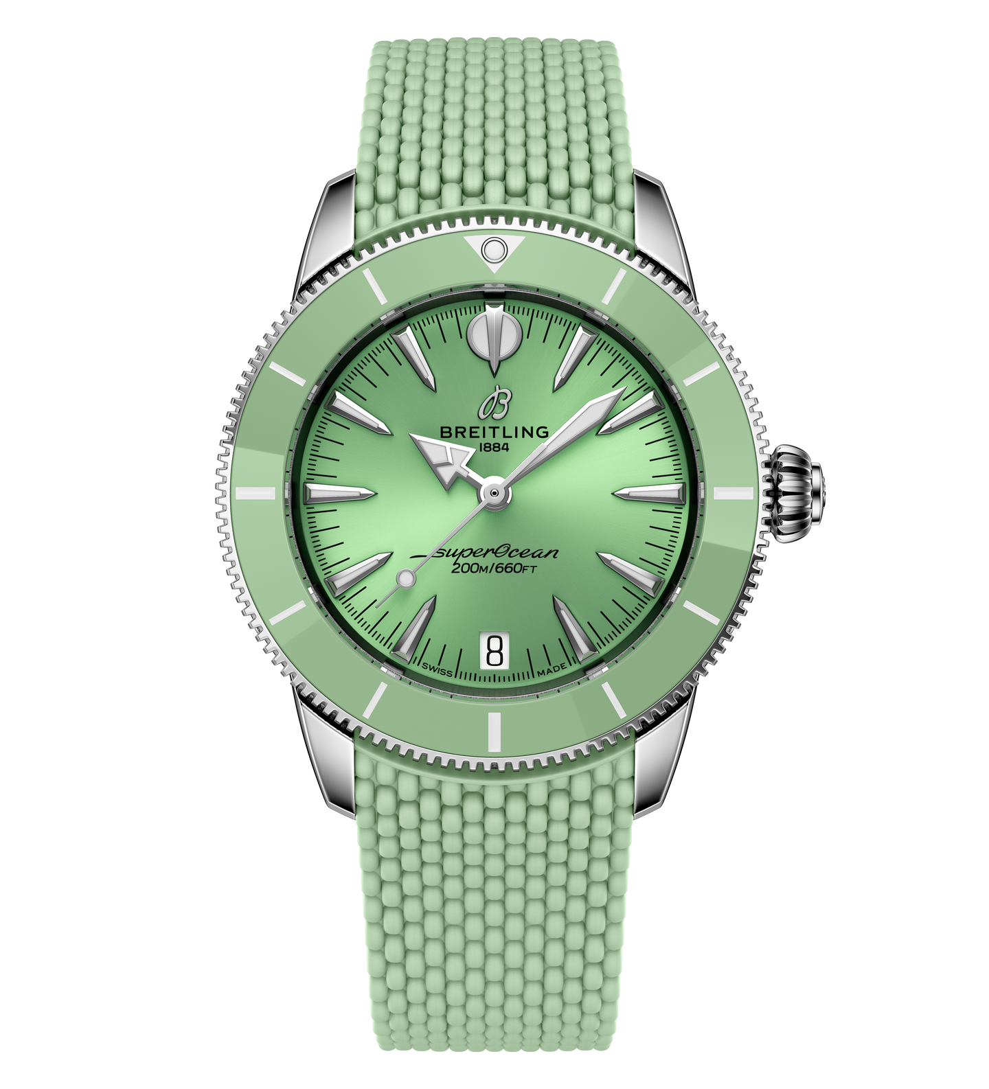 Breitling Superocean Heritage Automatic 36 Watch with Mint Mesh Rubber Strap