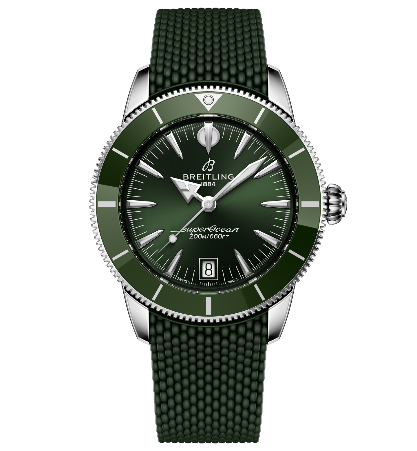 Breitling Superocean Heritage B31 Automatic 40 Watch with Green Mesh Rubber Strap