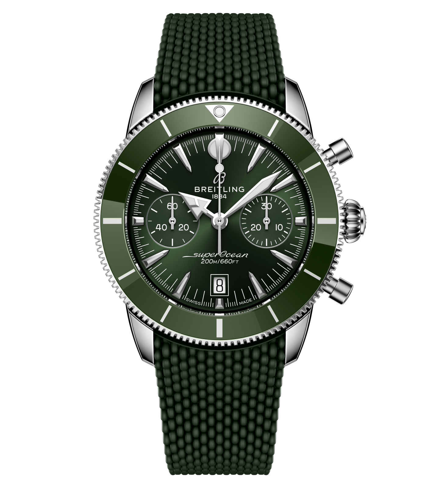 Breitling Superocean Heritage B01 Chronograph 42 Watch with Green Mesh Rubber Strap